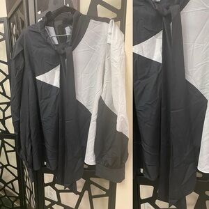 Eloquii Black and White Blouse with Tie Neck